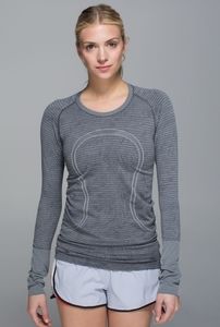 Rare Lululemon swiftly tech long sleeve heathered slate stripe leaf print sz 8